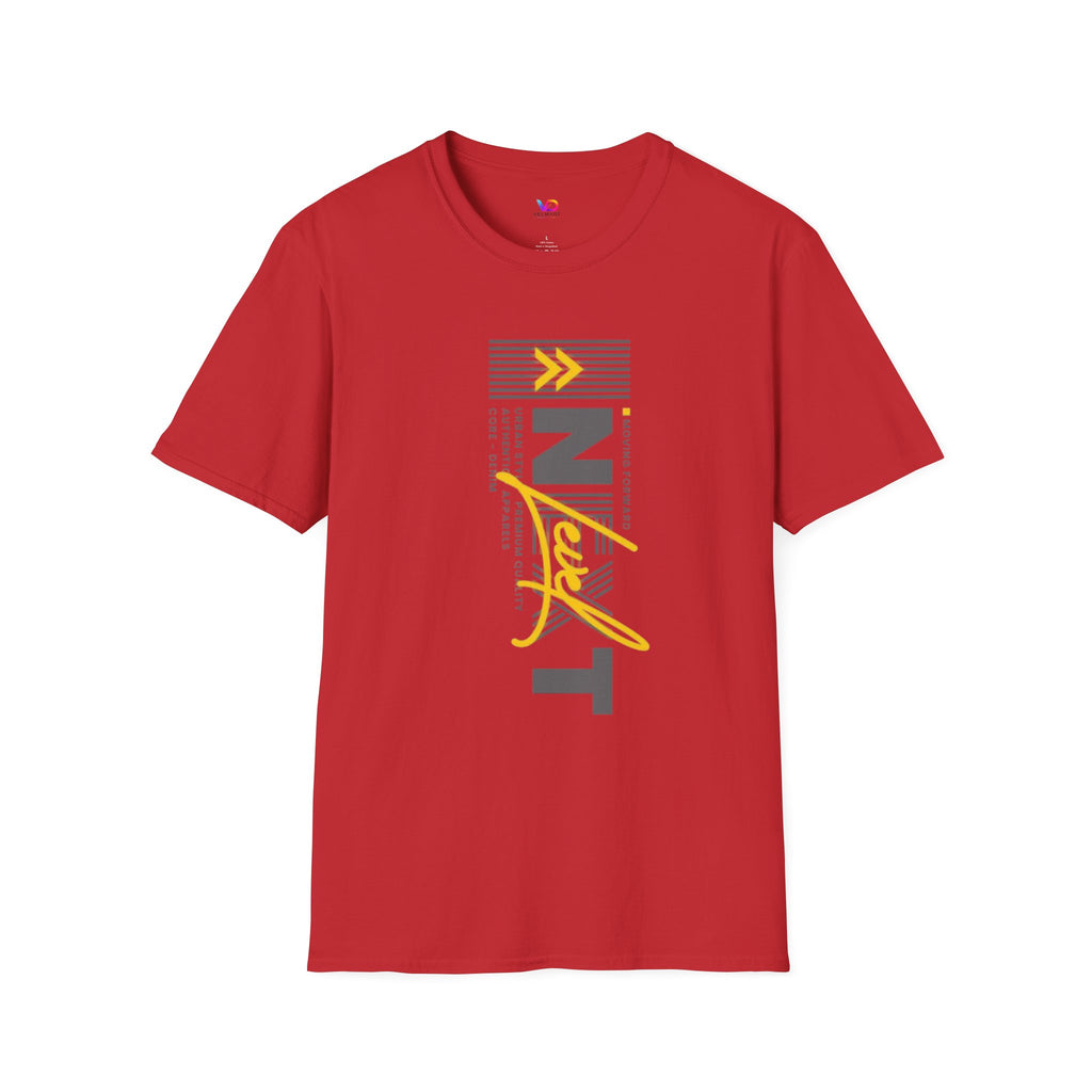 Vertical 'NEXT' Graphic T‑Shirt — Modern Yellow & Gray Streetwear Tee