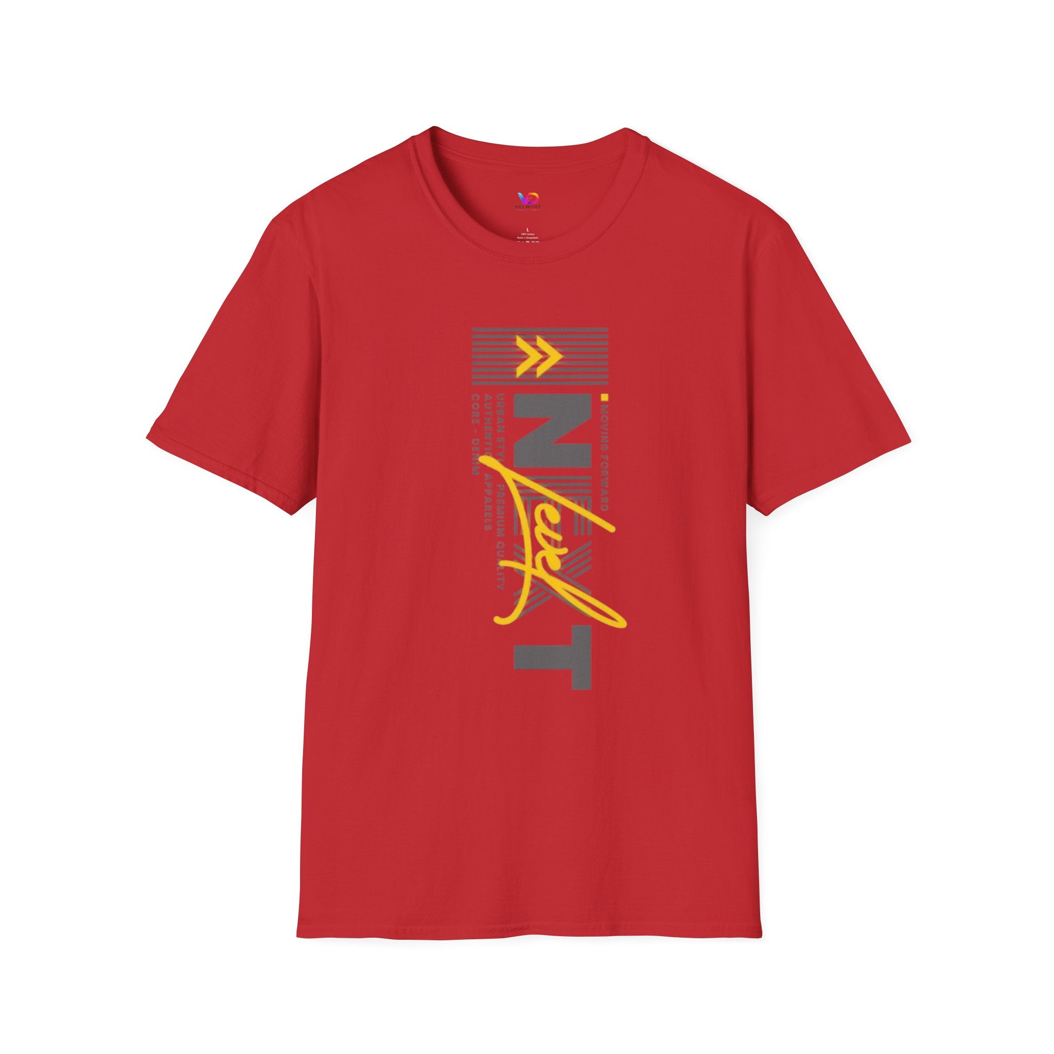Vertical 'NEXT' Graphic T‑Shirt — Modern Yellow & Gray Streetwear Tee