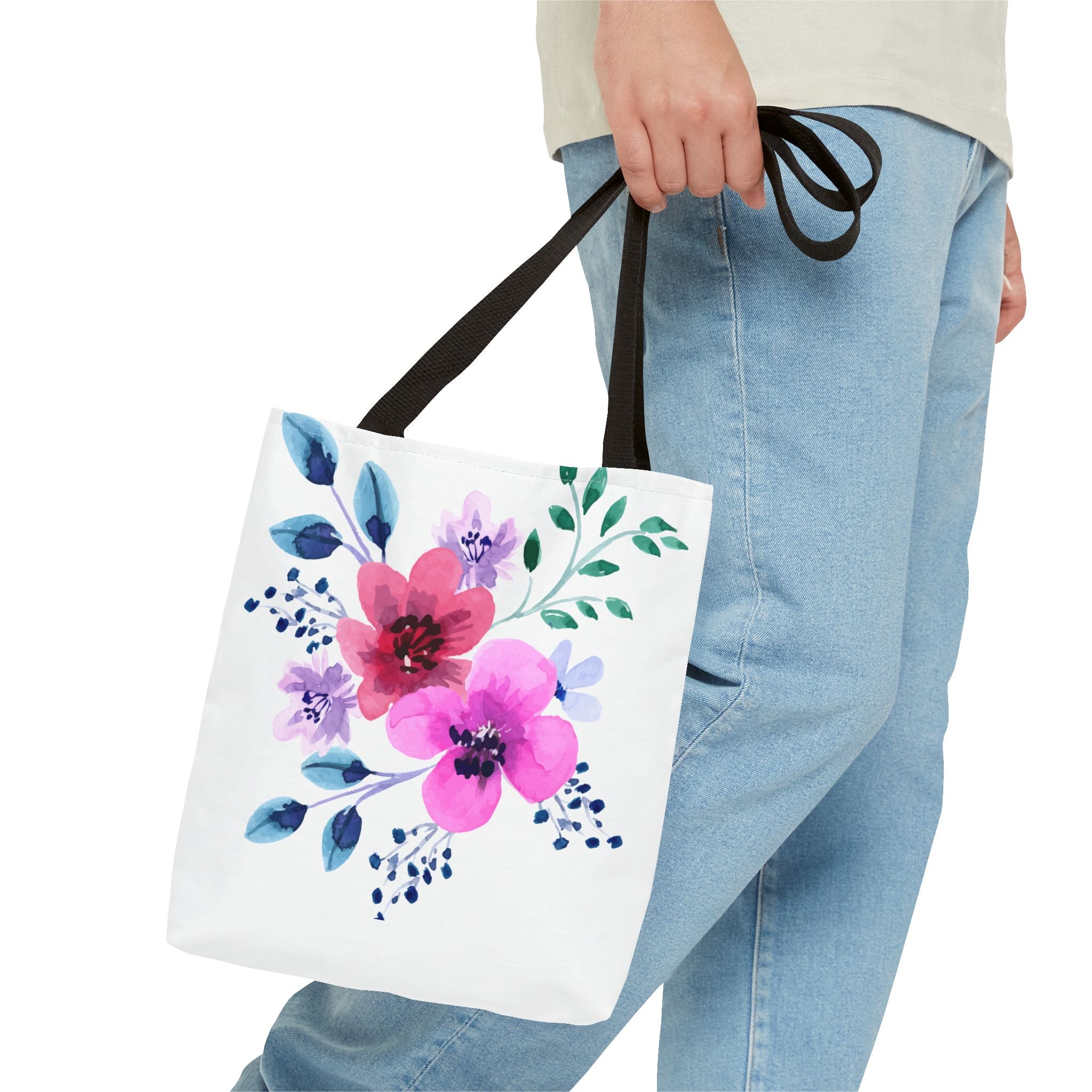 Floral Watercolor Tote Bag — Pink Blossoms All-Over Print