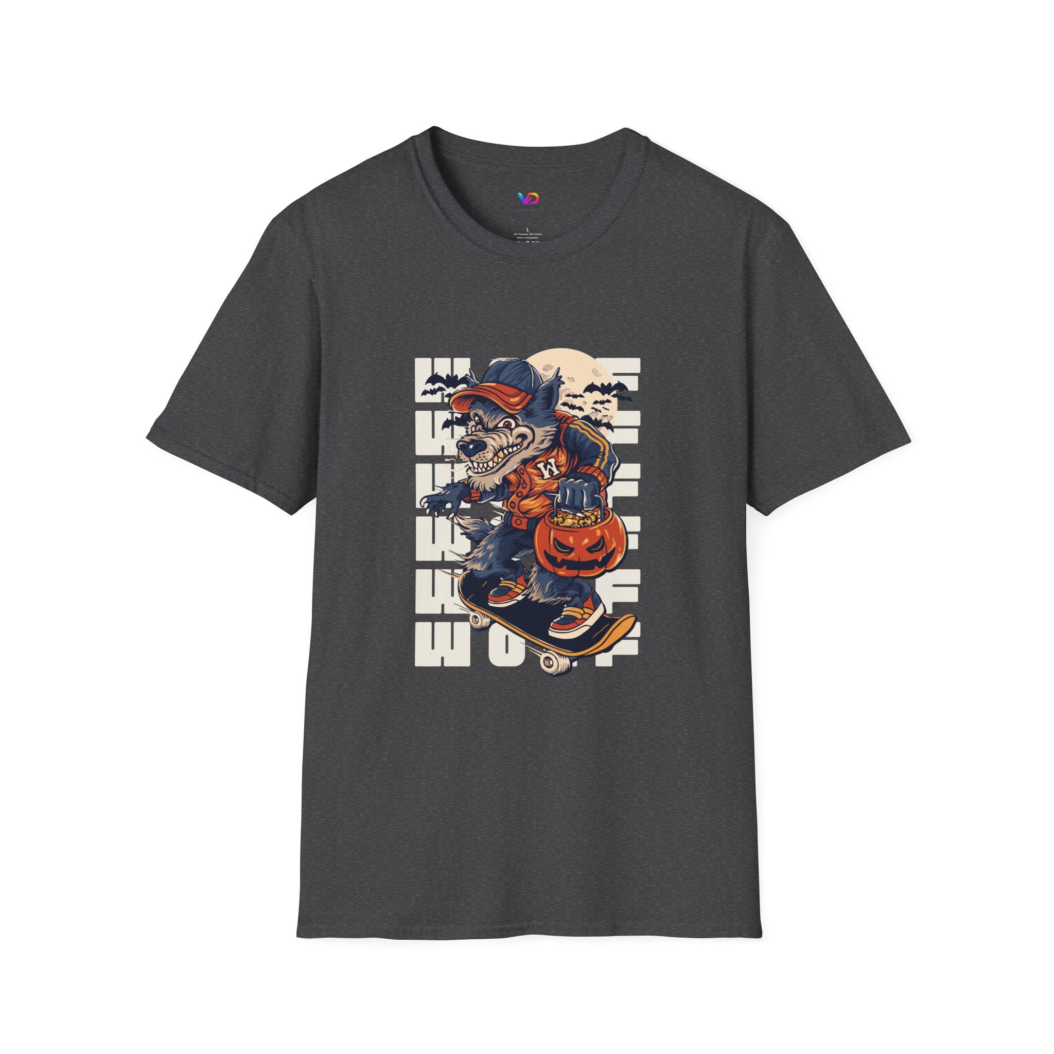 Halloween Skateboarder Skeleton T-Shirt — Spooky Pumpkin & Bats Graphic Tee