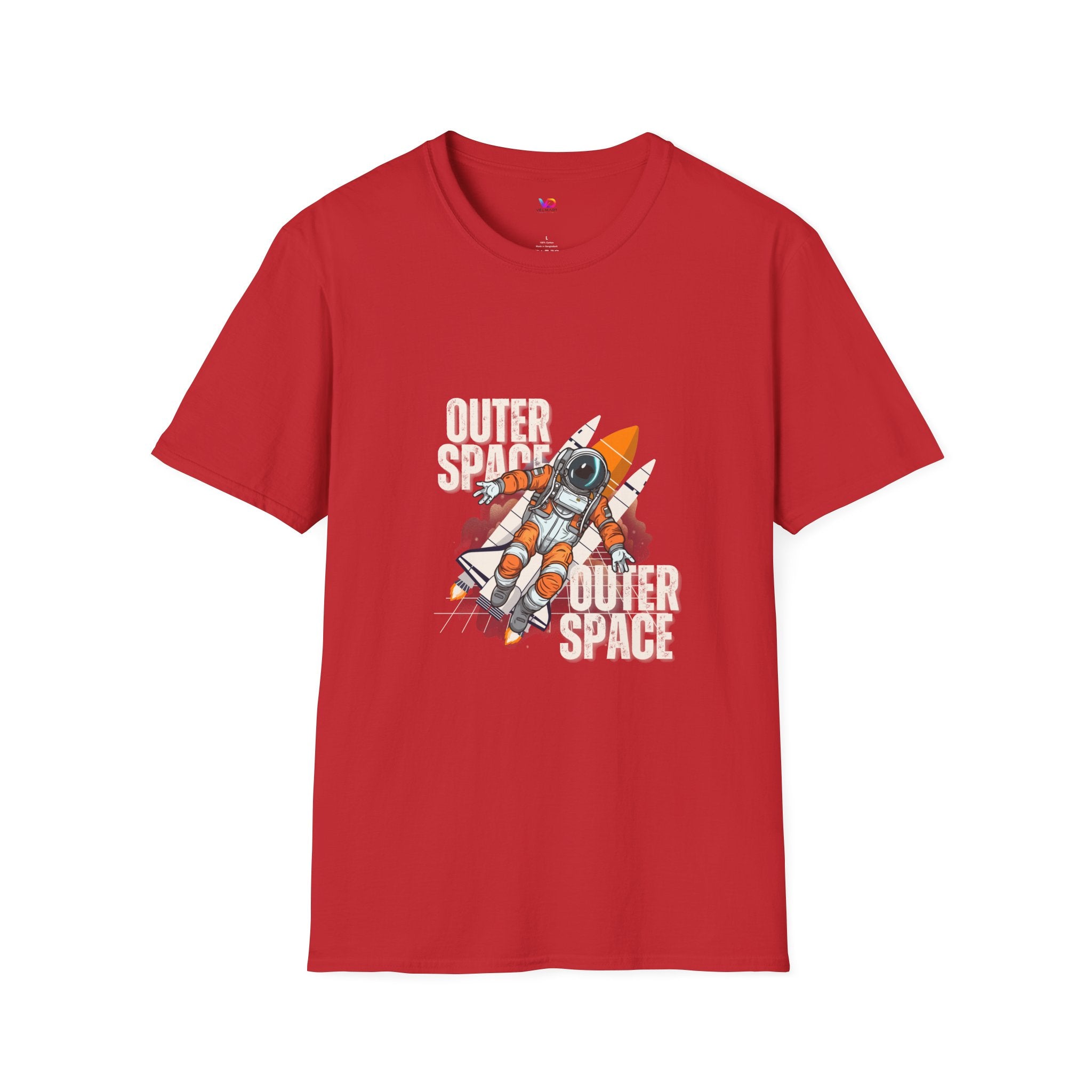 Outer Space Rocket Astronaut Tee — Retro Orange Space Shuttle T-Shirt