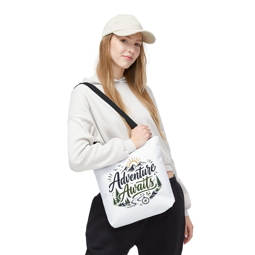Adventure Awaits Tote Bag — Mountain Hiking Travel Canvas Tote