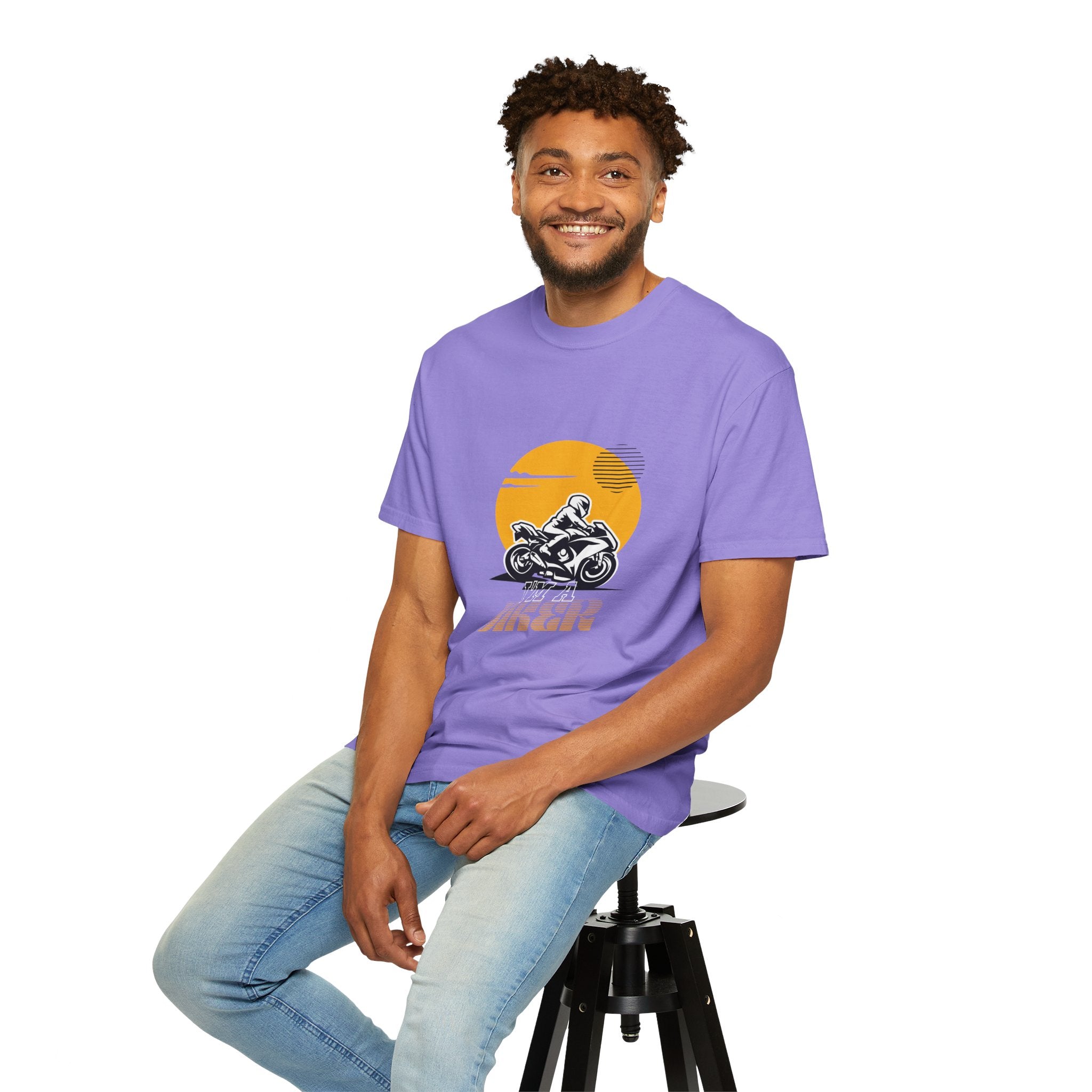 Motorcycle Rider T-Shirt — Retro Sunset Biker Graphic