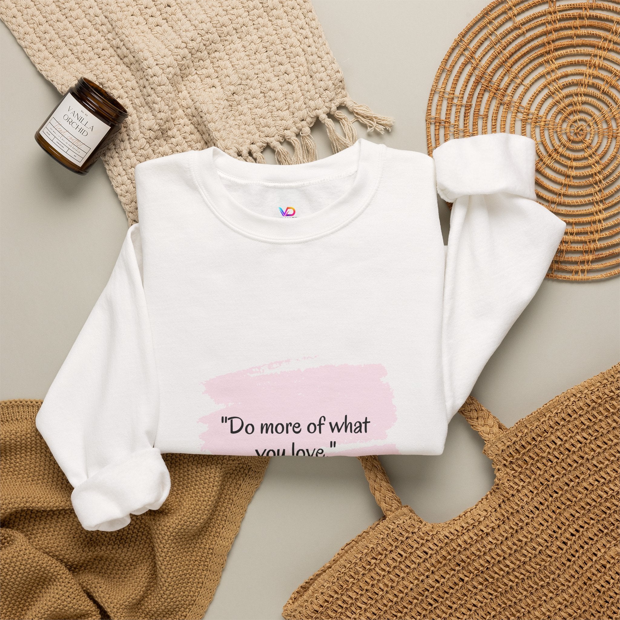 Do More Of What You Love Crewneck Sweatshirt – Motivational Pink Brushstroke Crew
