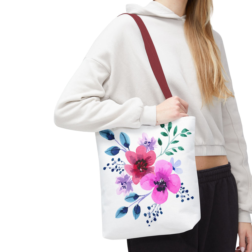 Floral Watercolor Tote Bag — Pink Blossoms All-Over Print