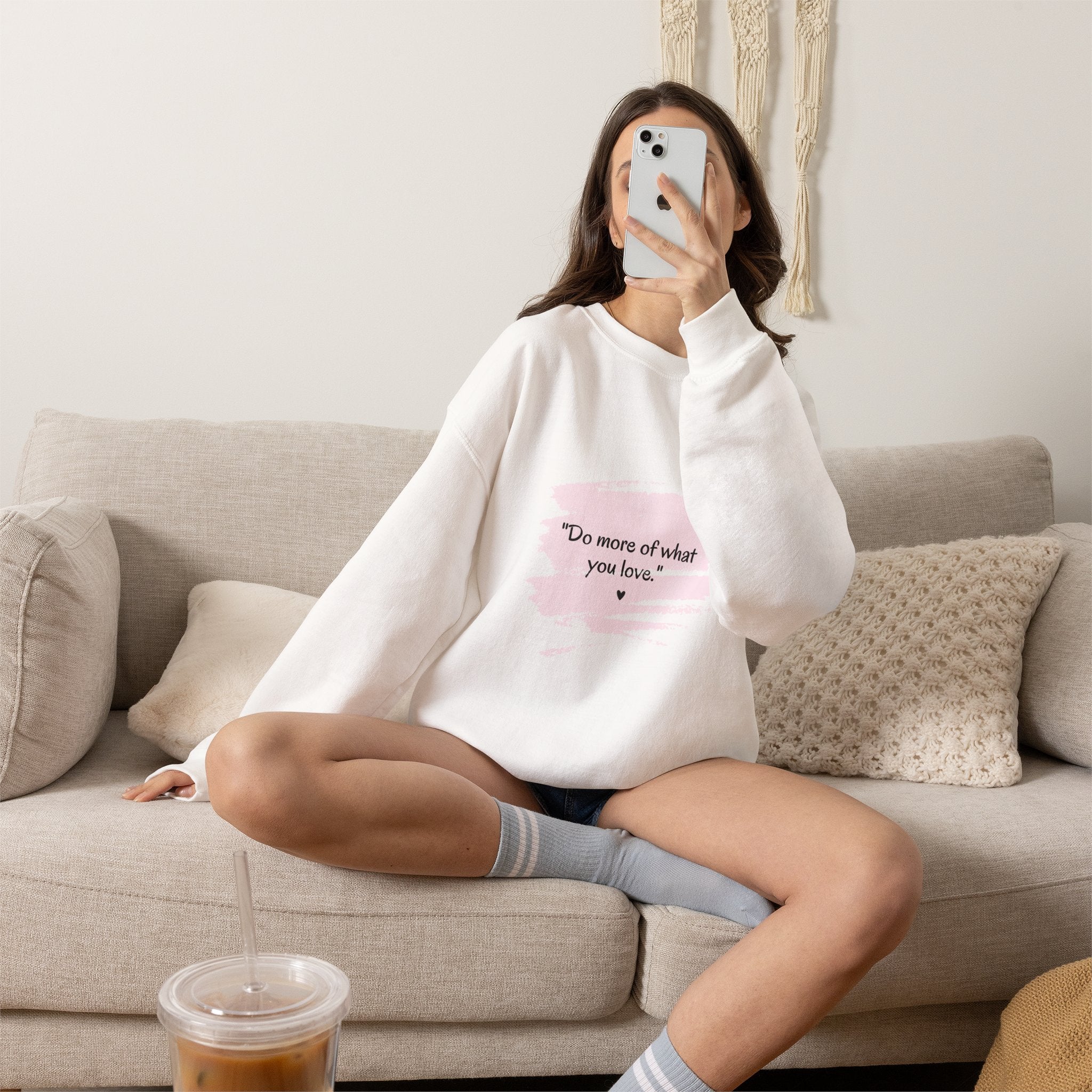 Do More Of What You Love Crewneck Sweatshirt – Motivational Pink Brushstroke Crew