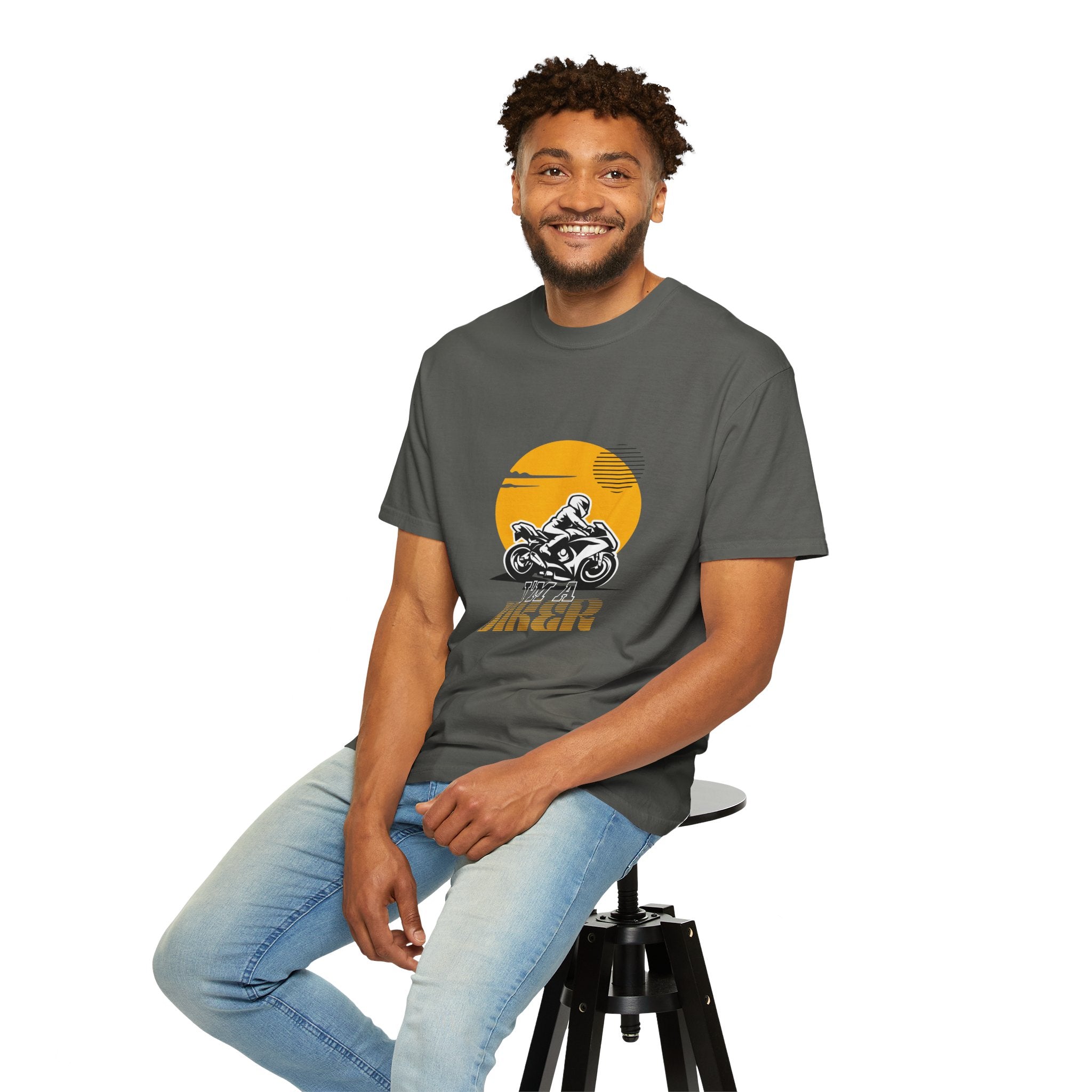 Motorcycle Rider T-Shirt — Retro Sunset Biker Graphic