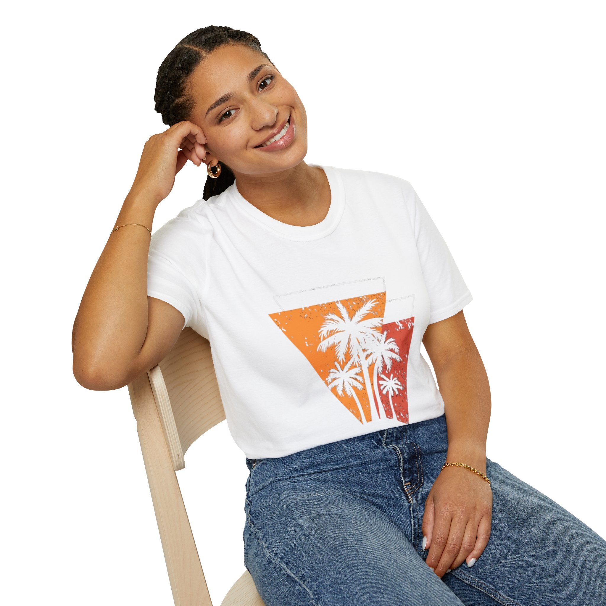 Vintage Palm Triangle T‑Shirt — Retro Sunset Beach Tee