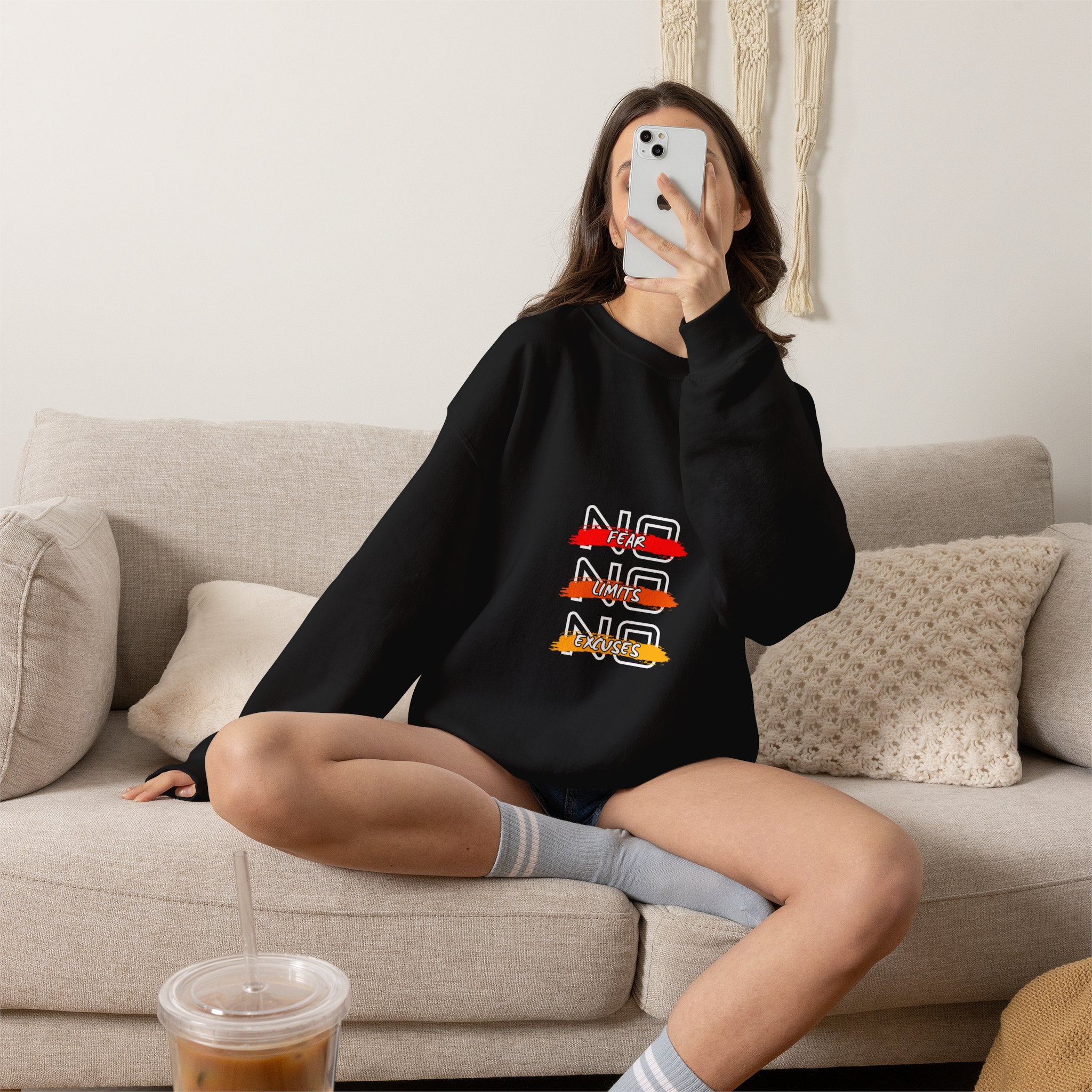 No Fear No Limits No Doubt Crewneck Sweatshirt — Motivational Graphic Pullover
