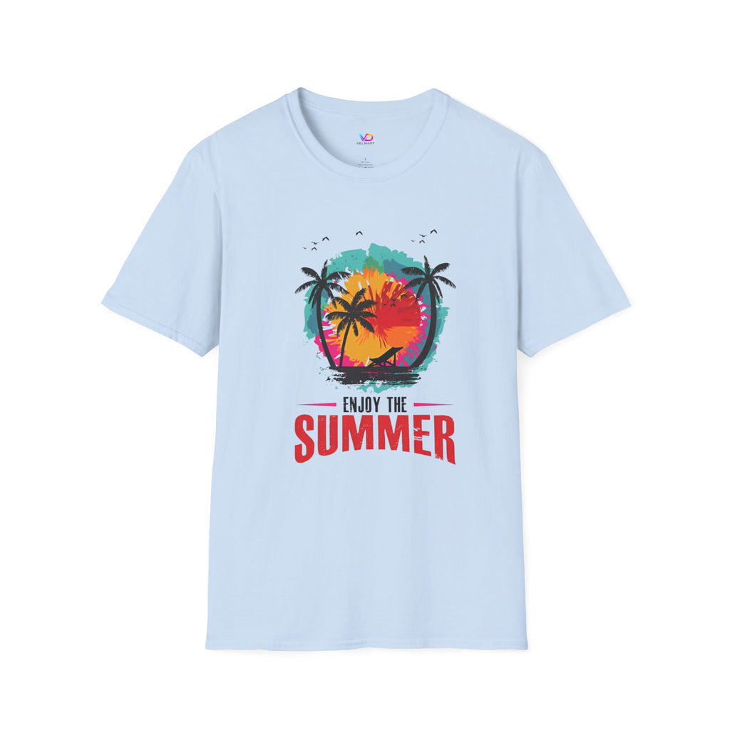 Summer Vibes T-Shirt — "Enjoy the Summer" Tropical Palm Sunset Tee