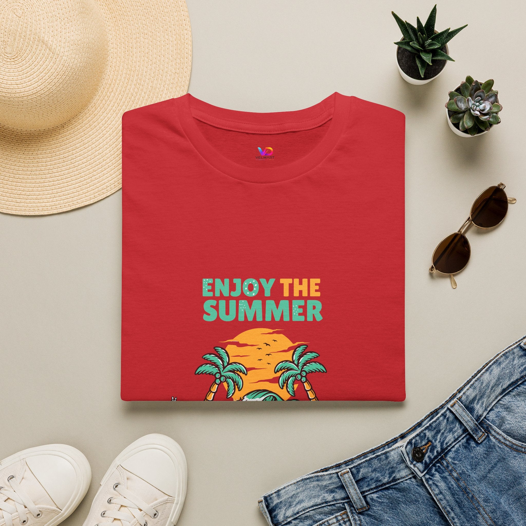 Summer Beach T-Shirt — "Enjoy The Summer" Palm Tree Surf Graphic