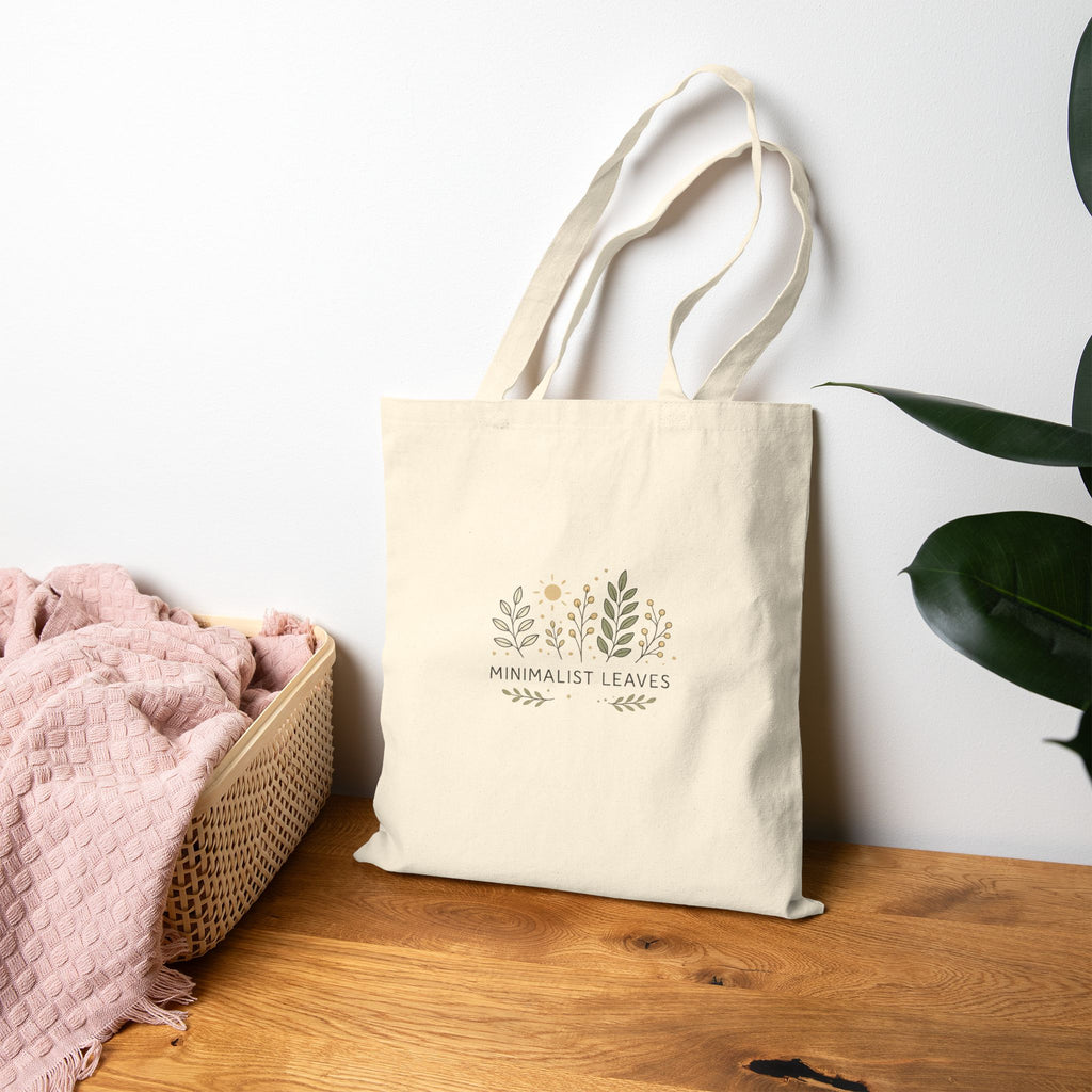 Minimalist Leaves Cotton Tote Bag - Eco Canvas Market Shopper