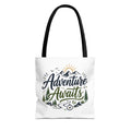 Adventure Awaits Tote Bag — Mountain Hiking Travel Canvas Tote