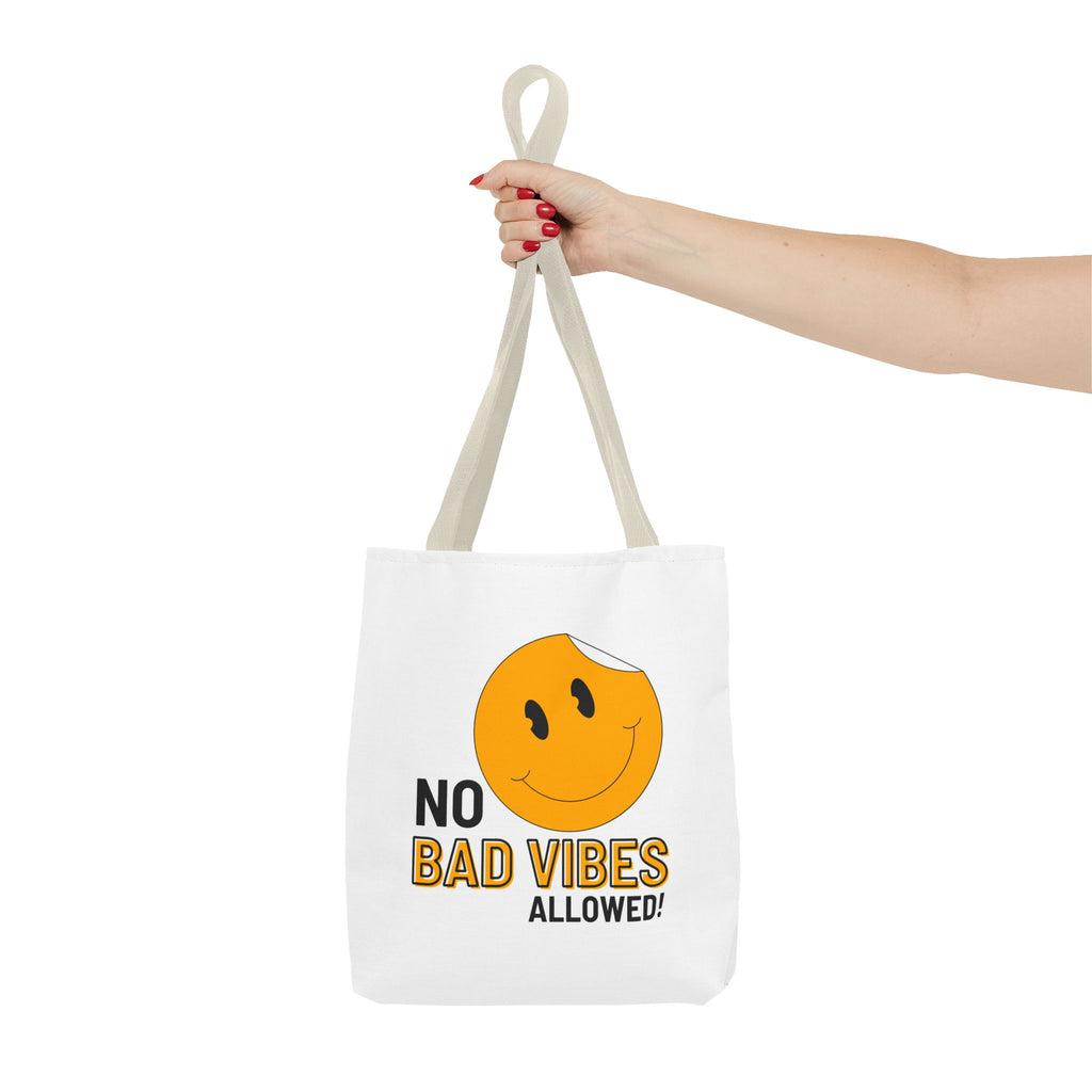 No Bad Vibes Tote Bag — Positive Smiley Reusable Beach & Grocery Bag