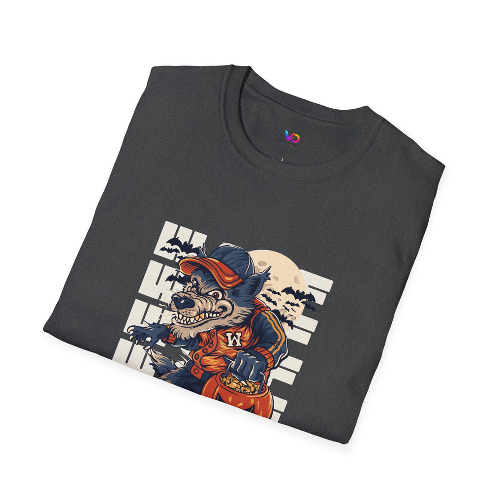 Halloween Skateboarder Skeleton T-Shirt — Spooky Pumpkin & Bats Graphic Tee