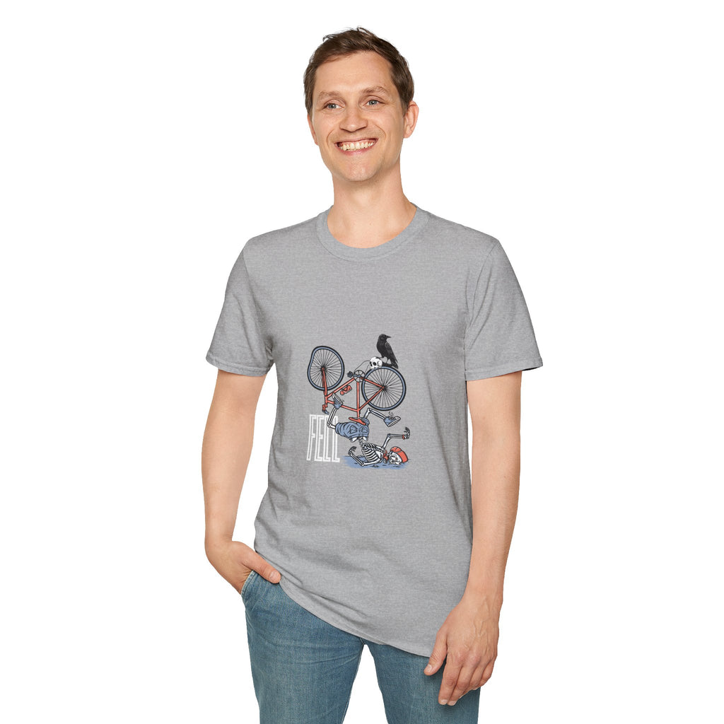 T-Shirt — Vintage Bike Crash Illustration with Crow (whimsical urban cycling tee)
