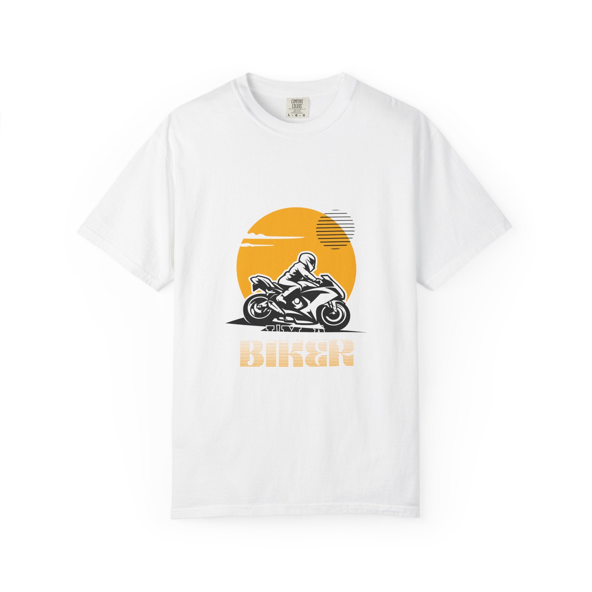 Motorcycle Rider T-Shirt — Retro Sunset Biker Graphic