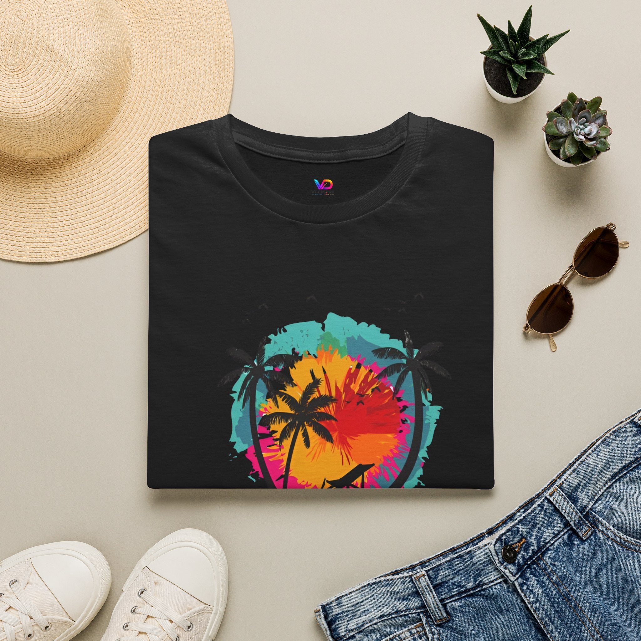 Summer Vibes T-Shirt — "Enjoy the Summer" Tropical Palm Sunset Tee