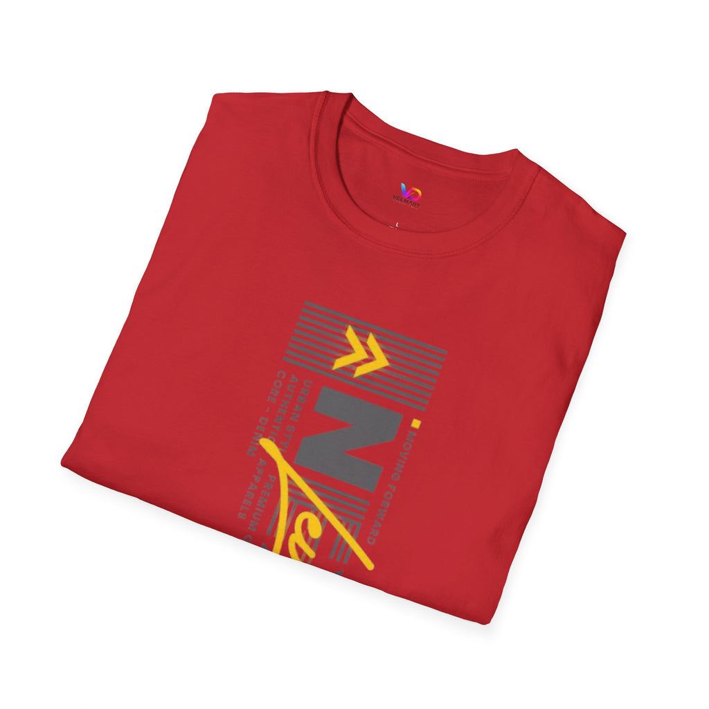 Vertical 'NEXT' Graphic T‑Shirt — Modern Yellow & Gray Streetwear Tee