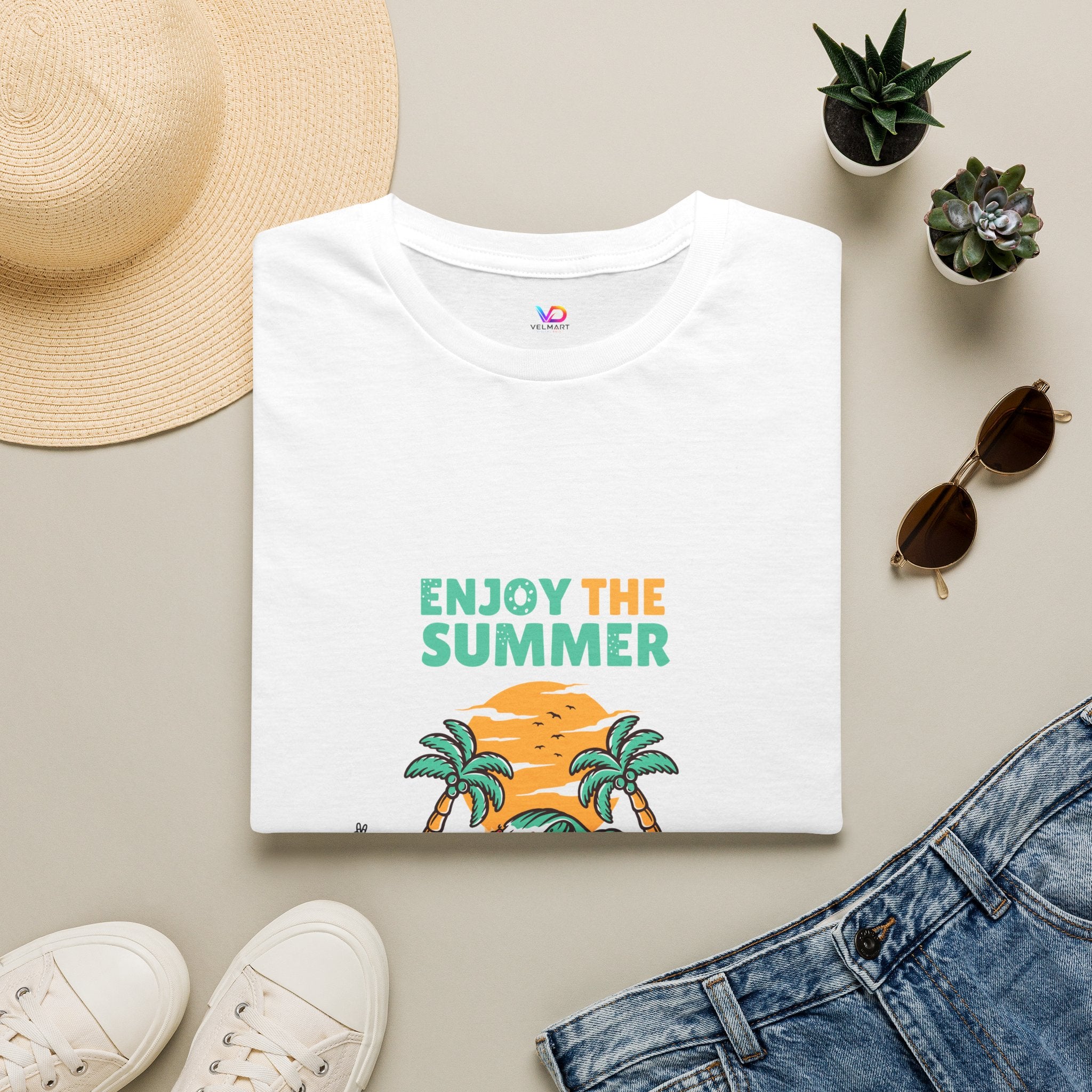 Summer Beach T-Shirt — "Enjoy The Summer" Palm Tree Surf Graphic