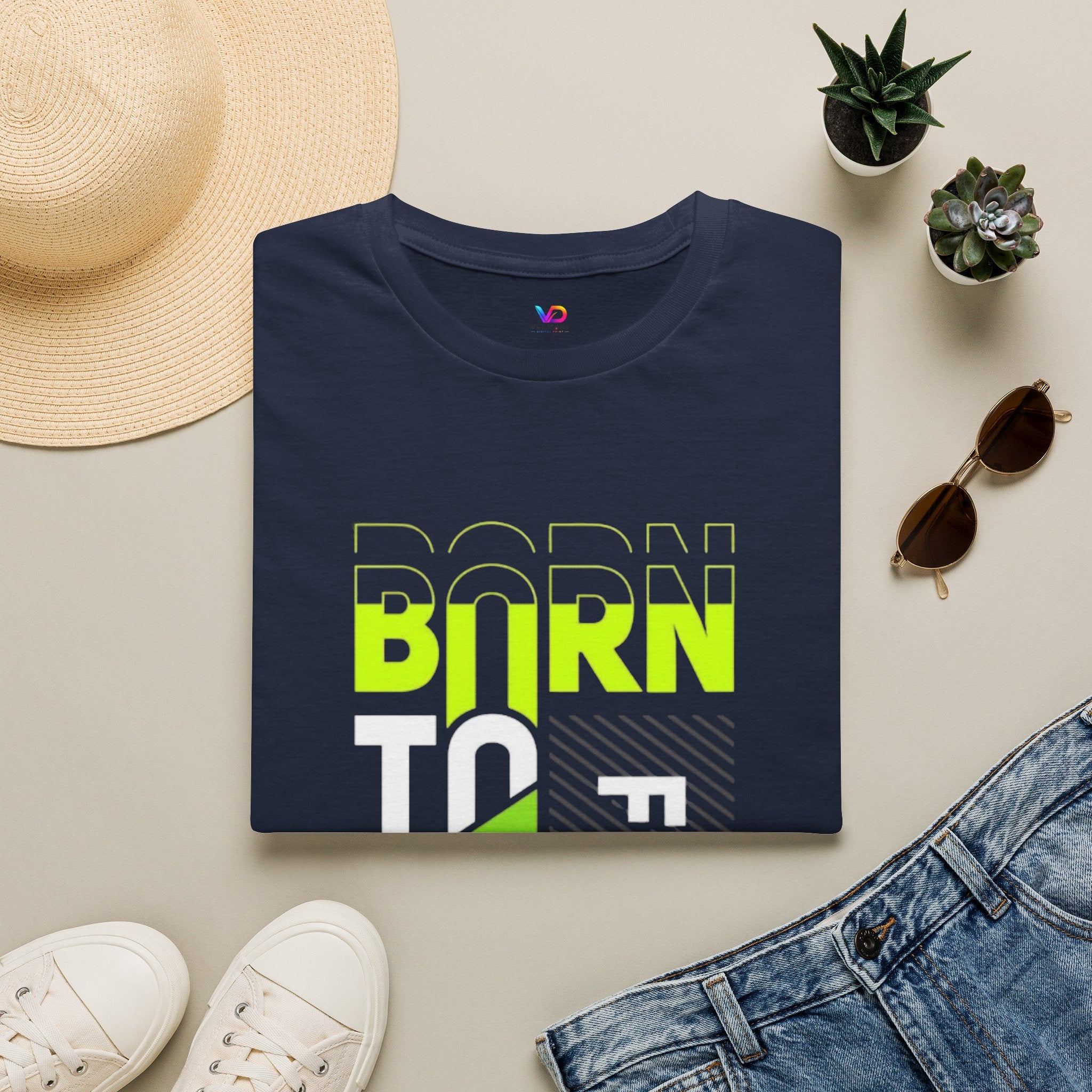 T-Shirt — Born To Be Free Neon Graphic Tee
