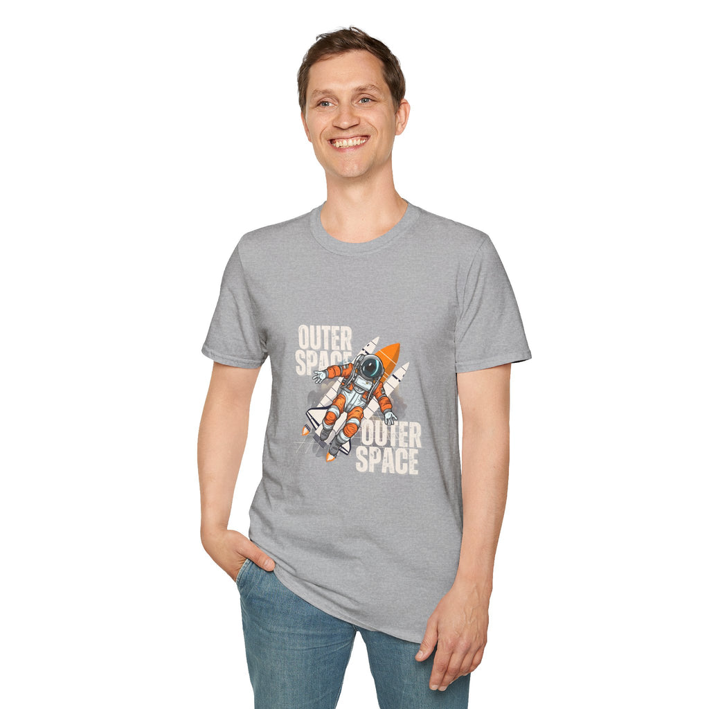 Outer Space Rocket Astronaut Tee — Retro Orange Space Shuttle T-Shirt