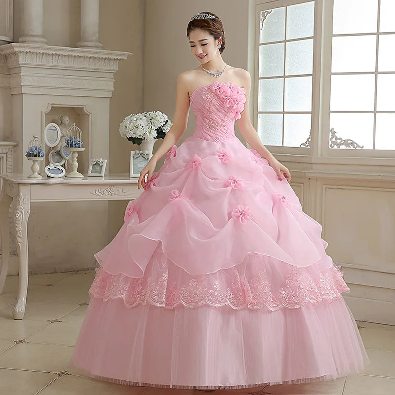 Customized Pink/White/Red Bride Wedding Dress Lace Up Tube Top Floor-length Wedding Dresses Plus Size Flower Dresses Ball Gowns