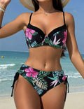 Fashion Little Green New Bikini Split Plant Printed Swimsuit and Swimsuit Set Gather Beach Hot Springs Women's Strap Swimsuit