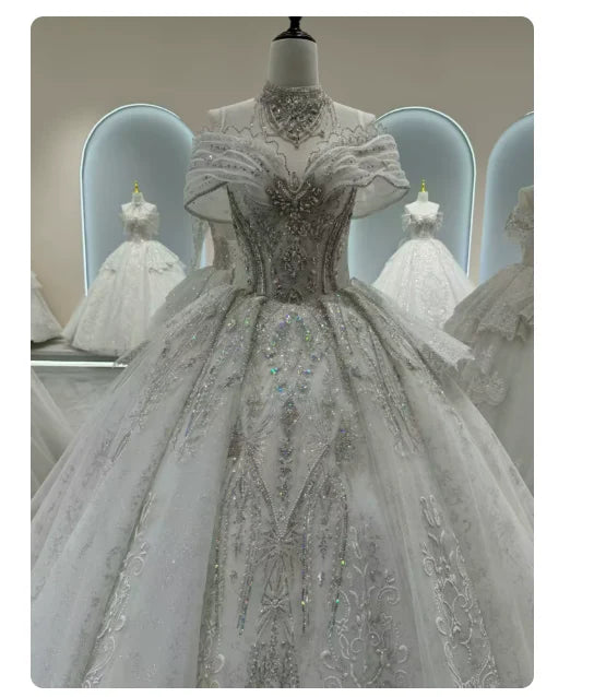 French Wedding Dress Heavy Industry Beaded Bride High-end Starry Sky Texture Small Main Veil Light Luxury Customized