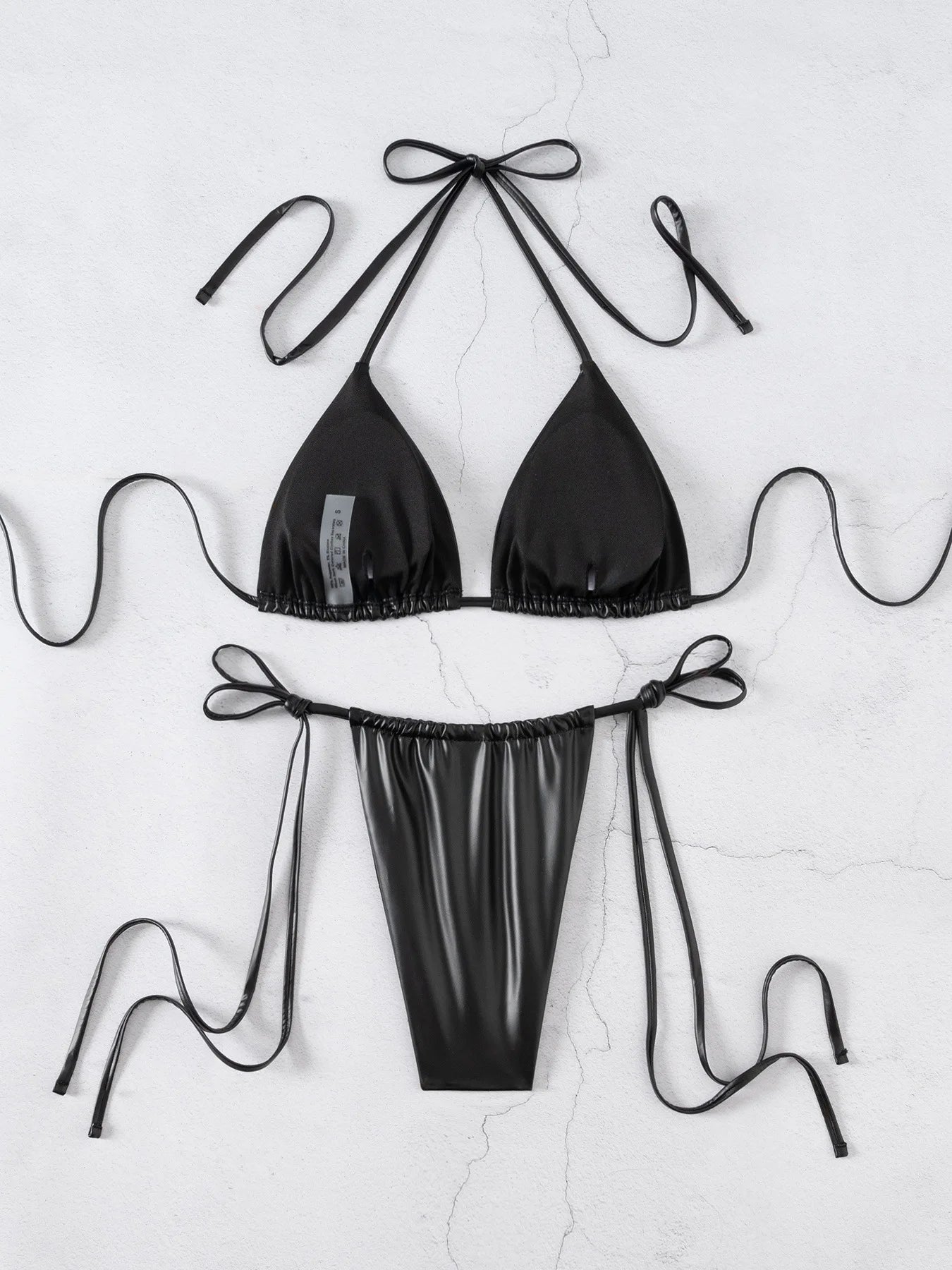 DEKA Brazilian Thong Black PU Bikini Set Triangle Bikinis Bandage Swimsuit Women Two Piece Swimwear Summer Biquini New Beachwear
