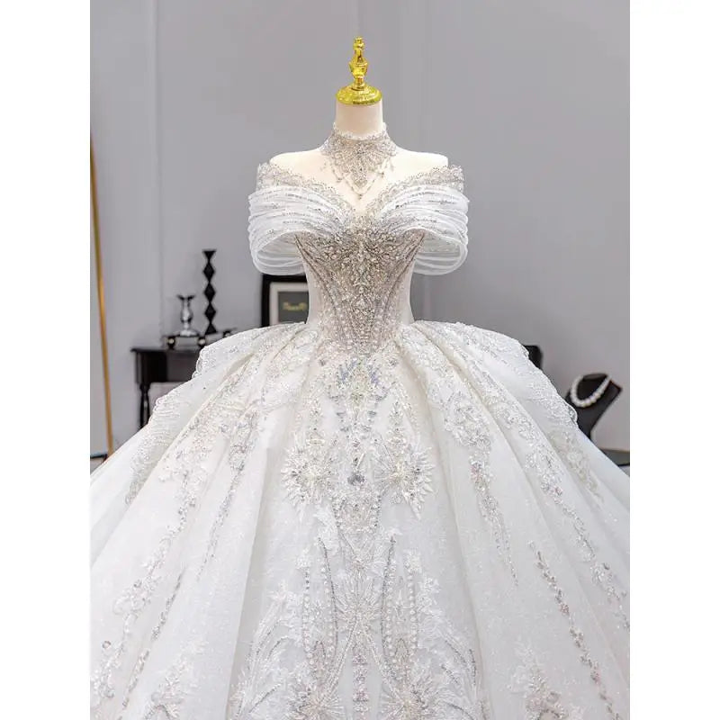 French Wedding Dress Heavy Industry Beaded Bride High-end Starry Sky Texture Small Main Veil Light Luxury Customized