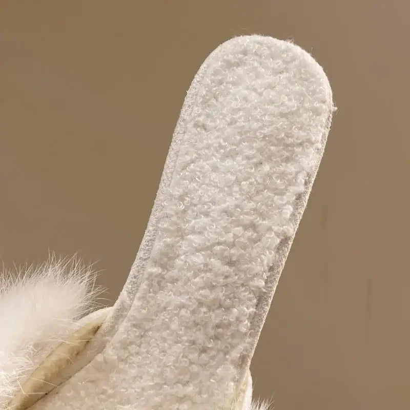 2024 Spring Faux Fur Mules Slippers Women Pointed Toe Slip-On Thin Heels Sandals Woman Short Plush Lined Closed Toe Slides Shoes