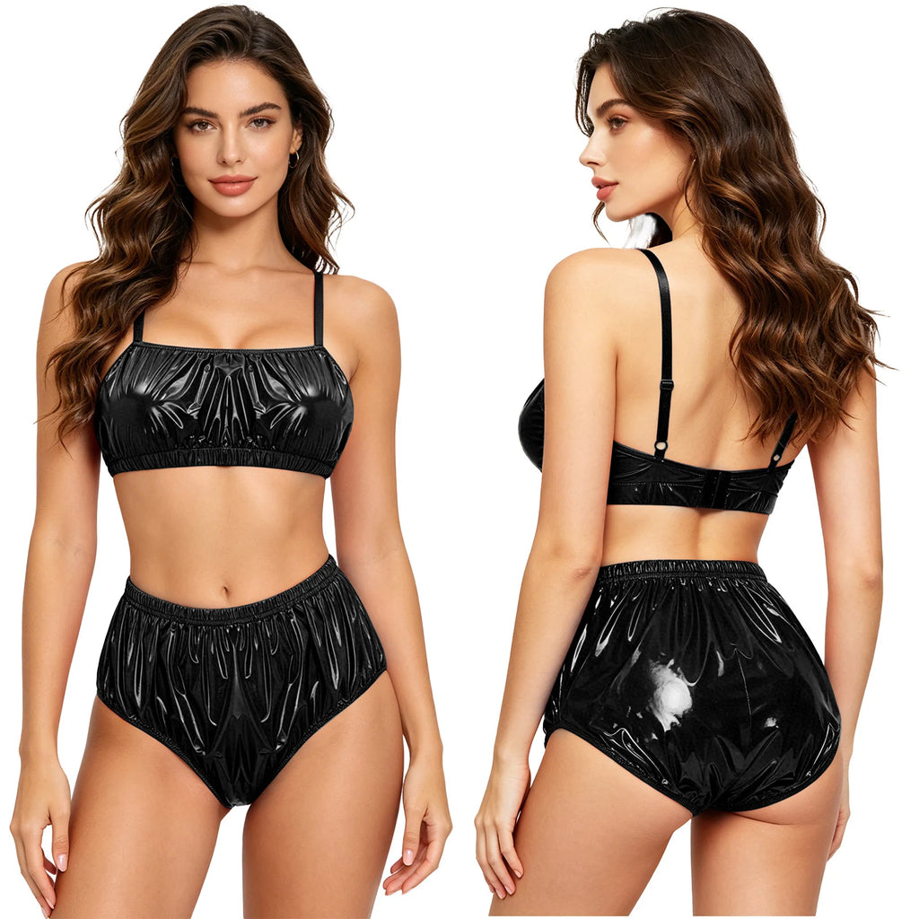 2 Piece Bikini Set for Women Waterproof Adjustable Spaghetti Straps Wirefree Bra with Swim Bottoms Bikini Bathing Suit Beachwear