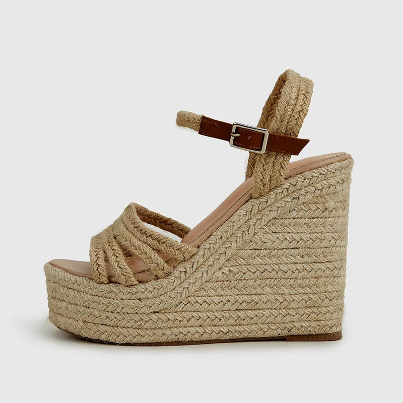EAGSITY Espadrilles Spring summer bohemian wedges platform peep toe women sandals ankle strap high heel casual shoes pumps