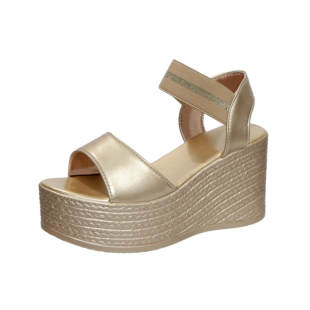 Aphixta Wedge Sandals Peep Toe Elastic Band Shoes Woman Platform Fashion 9cm Golden Summer Super High Heel Shoes Female Sandal
