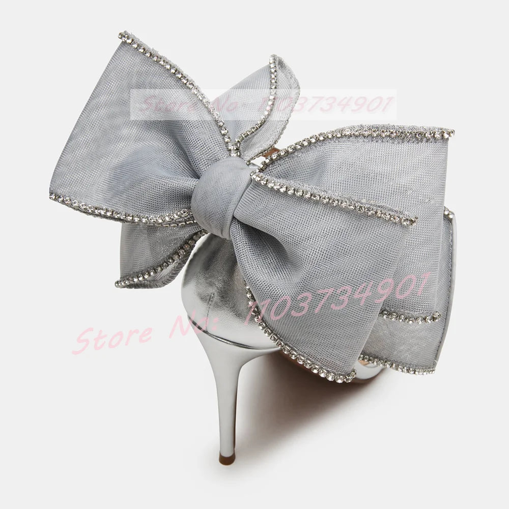 Big Butterfly-Knot Crystals Wedding Sandals Women Elegant Pearl Round Toe High Heels Shoes Lady Ankle Strap Party Trendy Sandals