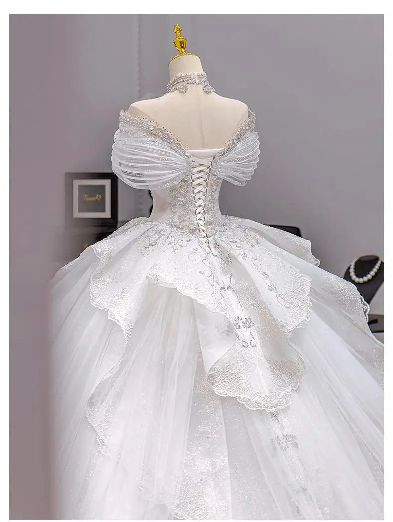French Wedding Dress Heavy Industry Beaded Bride High-end Starry Sky Texture Small Main Veil Light Luxury Customized