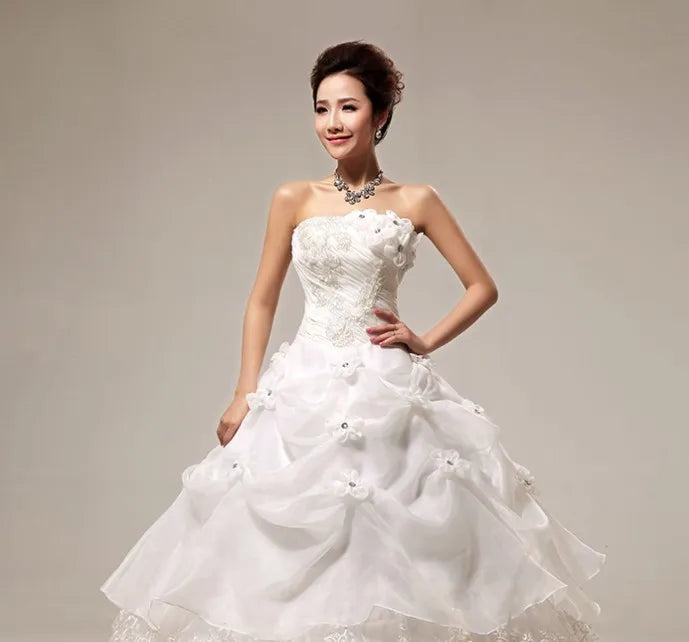Customized Pink/White/Red Bride Wedding Dress Lace Up Tube Top Floor-length Wedding Dresses Plus Size Flower Dresses Ball Gowns