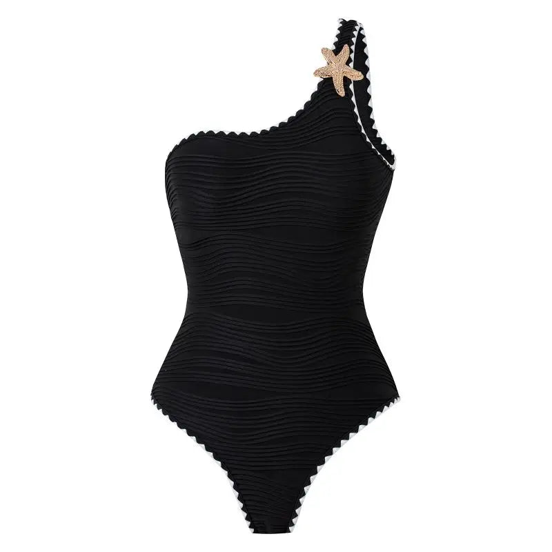 Cikini Sexy One-Piece Swimsuit For Women, One Shoulder, Shell Starfish Decor, Bodycon Beach Holiday Swimwear For Summer Beach