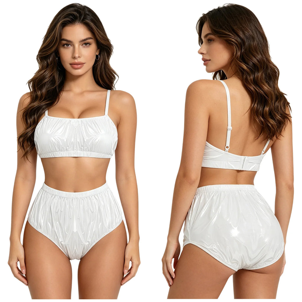 2 Piece Bikini Set for Women Waterproof Adjustable Spaghetti Straps Wirefree Bra with Swim Bottoms Bikini Bathing Suit Beachwear