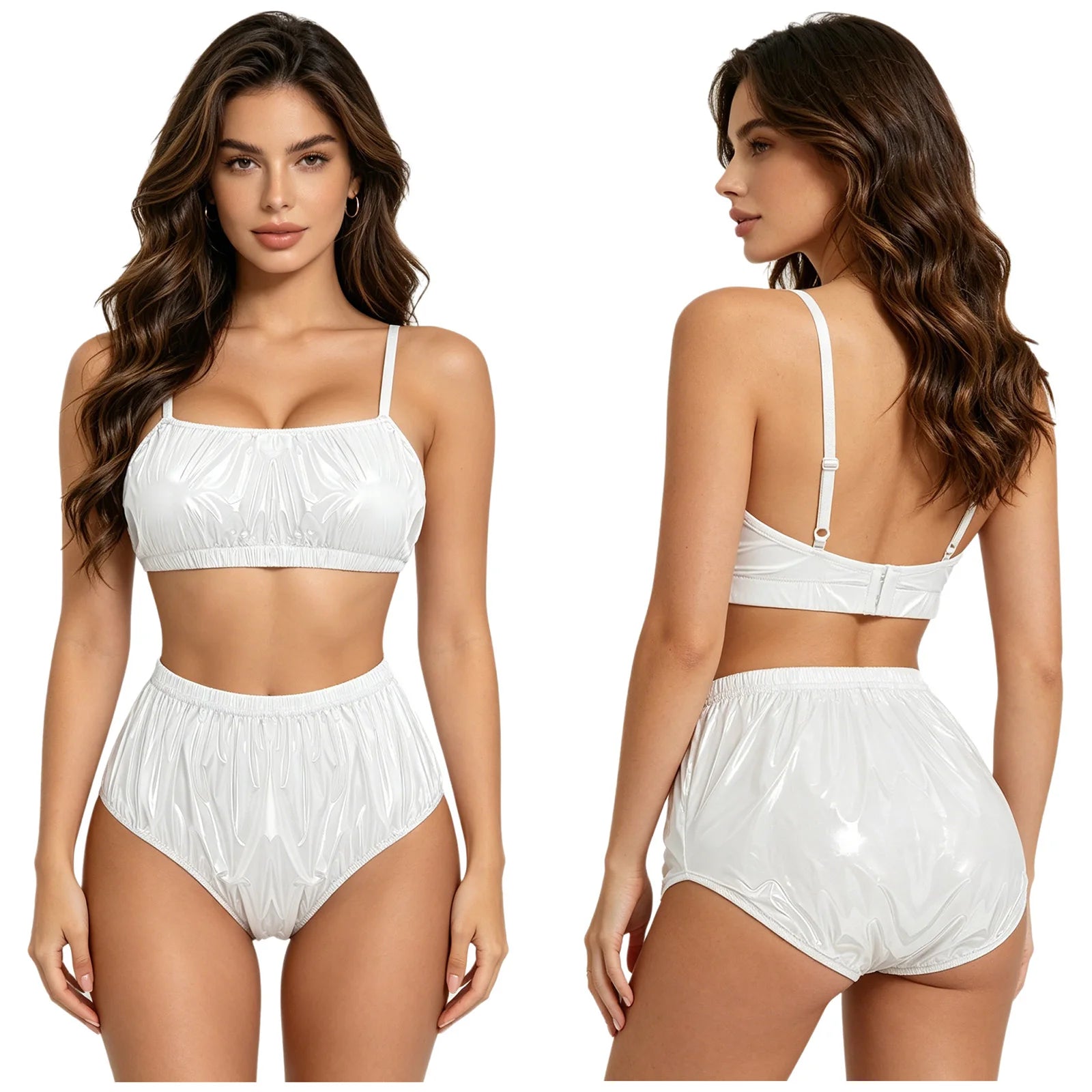 2 Piece Bikini Set for Women Waterproof Adjustable Spaghetti Straps Wirefree Bra with Swim Bottoms Bikini Bathing Suit Beachwear