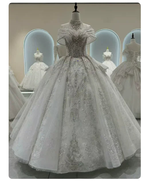 French Wedding Dress Heavy Industry Beaded Bride High-end Starry Sky Texture Small Main Veil Light Luxury Customized