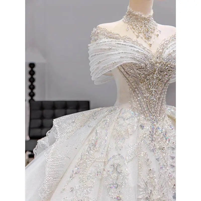 French Wedding Dress Heavy Industry Beaded Bride High-end Starry Sky Texture Small Main Veil Light Luxury Customized