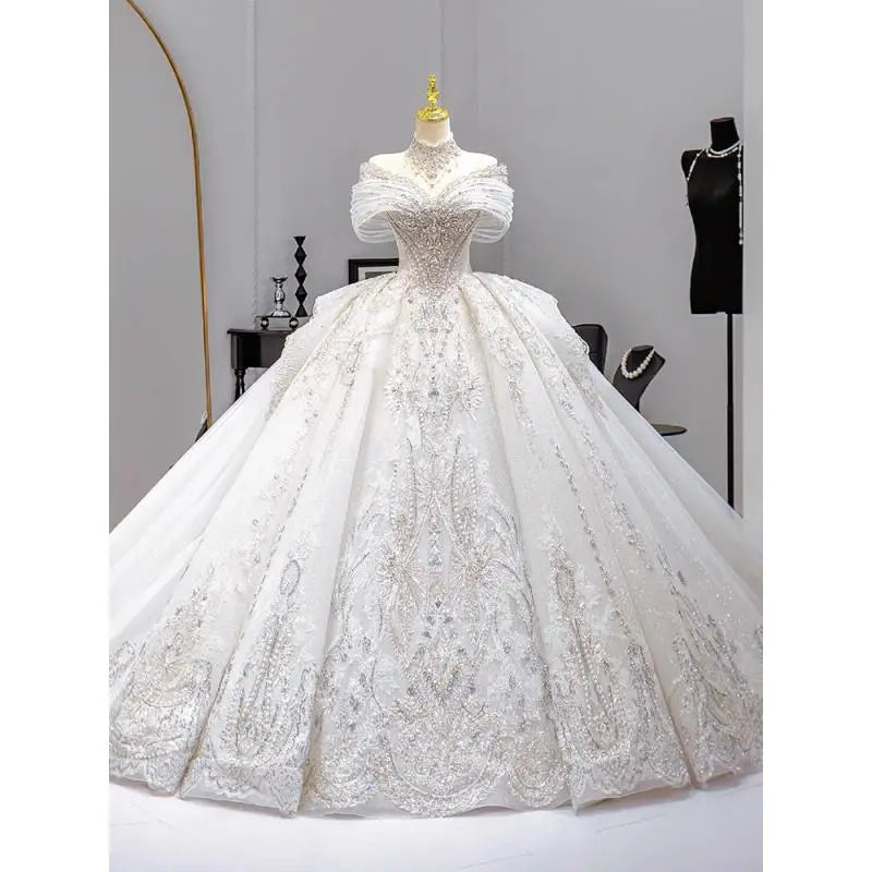 French Wedding Dress Heavy Industry Beaded Bride High-end Starry Sky Texture Small Main Veil Light Luxury Customized