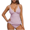 Women Tankini Swimsuit Color Block Tummy Control V Neck Push Up Top High Waisted Swim Bottom 2026 Summer Two Piece Bathing Suit