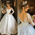 Luxury Long Wedding dress Transparent neck pearl lace long sleeve sweep train bridal dress new custom Vestido De Noiva 2024