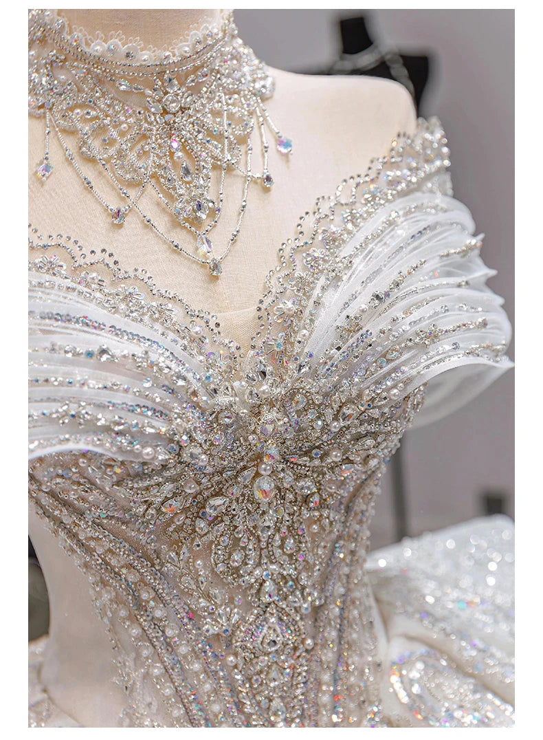 French Wedding Dress Heavy Industry Beaded Bride High-end Starry Sky Texture Small Main Veil Light Luxury Customized