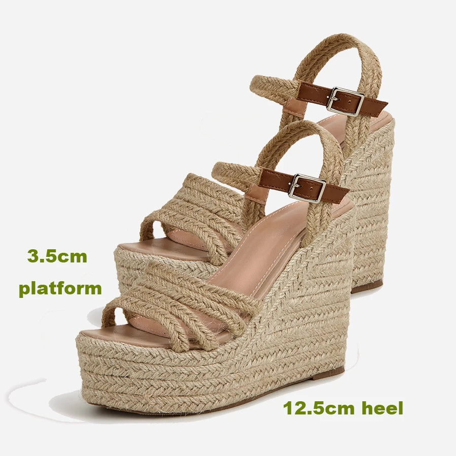 EAGSITY Espadrilles Spring summer bohemian wedges platform peep toe women sandals ankle strap high heel casual shoes pumps