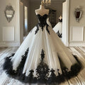 Black White Gothic Victorian Wedding Dresses Sweetheart Lace-up Corset Applilque Ooutdoor Bridal Gown Garment Customsized