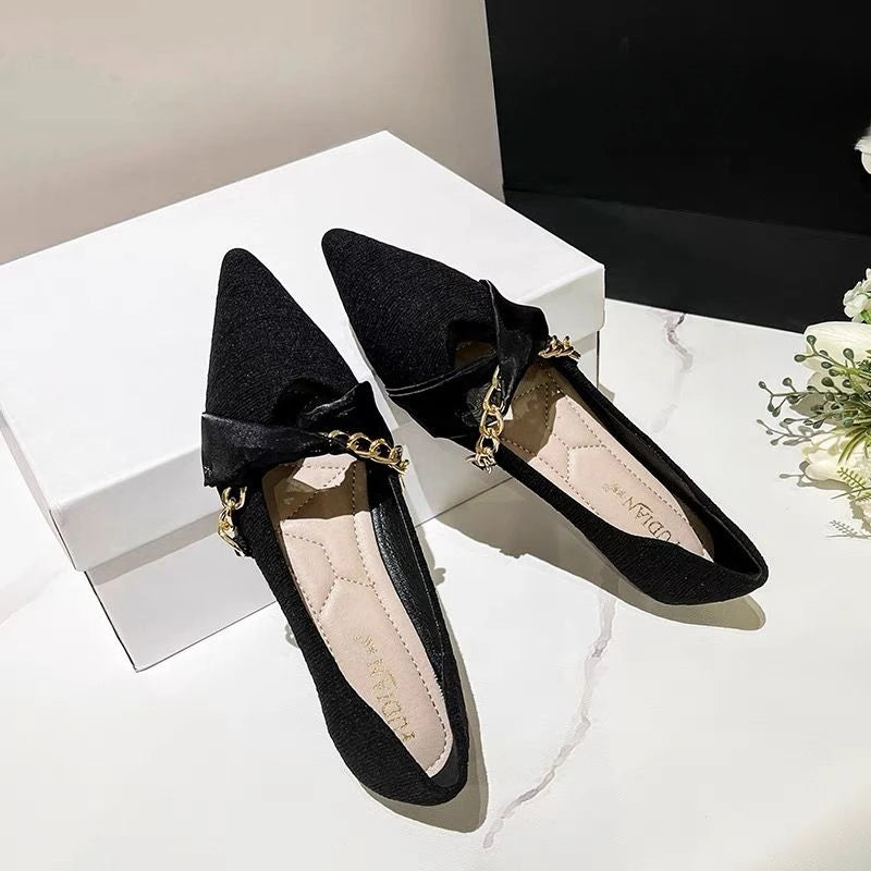 Moccasins Flats Office Pointed Toe Luxury Leather Casual Shoes For Woman 2025 Flat Women's Summer Footwear Evening Chic Point 39